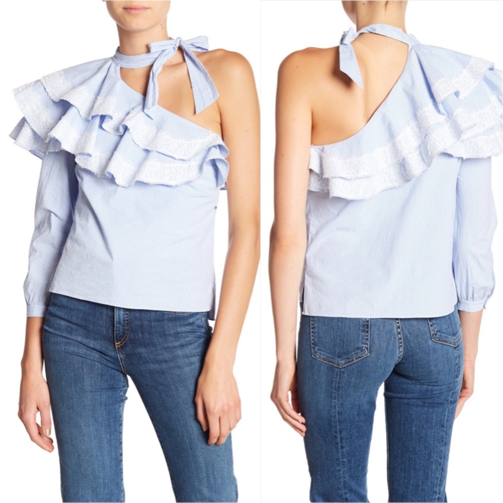 VERONICA BEARD Isla Ruffle One-Shoulder Blouse